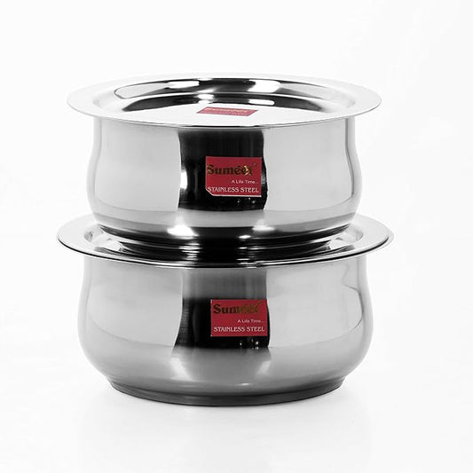 Sumeet Stainless Steel Cookware Set With Lid, 2.6, 3.3 L, 2 Piece (Steel), 3.3 liter
