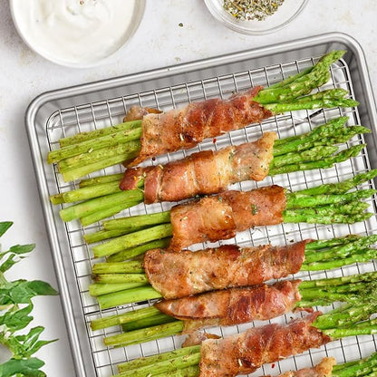 Wildone Baking Sheet with Rack Set (2 Pans + 2 Racks), Half Sheet Size | Natural Aluminum Commercial Quality Cookie Sheet with Cooling Rack, Nonstick Baking Pan, Warp Resistant & Heavy Duty