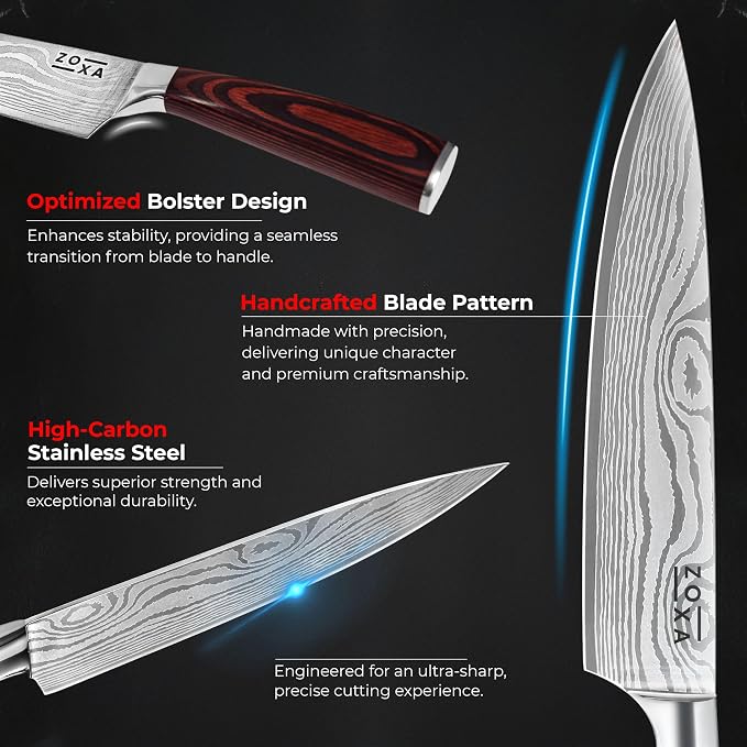 Kitchen Knife Set with Block, 17-Piece Stainless Steel Knife Set, Kitchen Knives Including Chef Knife, Steak Knives, Honing Rod and Kitchen Scissors, Knife Block Set