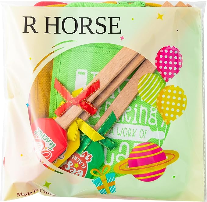 R HORSE 6Pcs Teacher Gift Pot Holder Funny Cookie Bag Silicone Spatula Set for Teacher Appreciation Day Thank You Present Heat Resistant Oven Mitt Ribbon Bows Spatula Baking Gift