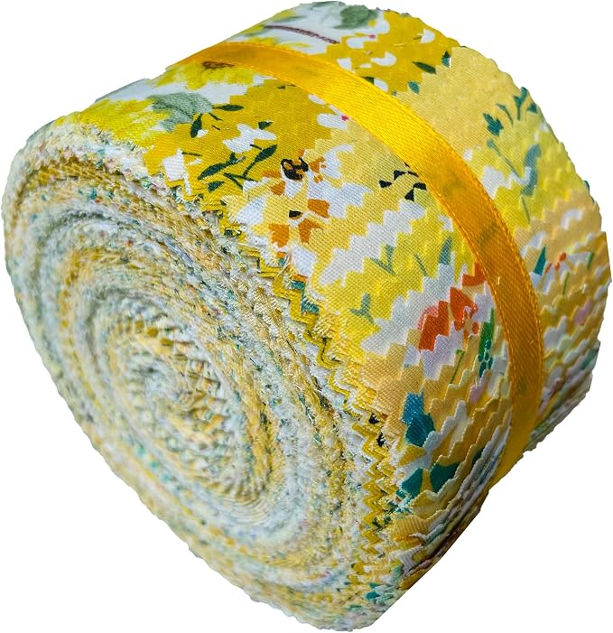 40 Strip Jelly Roll Fabric Strips for Sewing, 100% Cotton for Quilting Crafting, Precut Bundles2.5 x 44" Yellow Printed Fabric