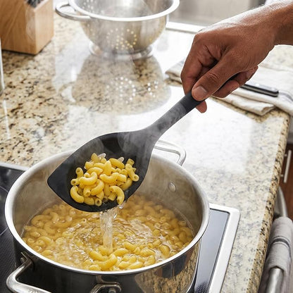 Silicone Kitchen Spoons Set - 2 Pack Heat-Resistant Utensils (Slotted & Solid Spoon) for Cooking, Baking - Non Stick, Dishwasher Safe (Black)