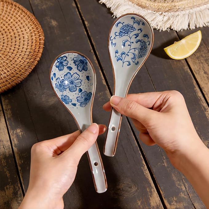 Asian Soup Spoons Chinese,3 PCS Ceramic Measuring Spoons for Rice Reman Noodle Wonton Miso Pho Dumpling,Gifts for Friends Family