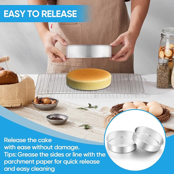 TeamFar 7 Inch Cake Pan, Stainless Steel Round Layer Cake Baking Pan Tin for Birthday Wedding, Non-Toxic & Heavy-Duty, Mirror Finish & Leak Proof, Oven & Dishwasher Safe