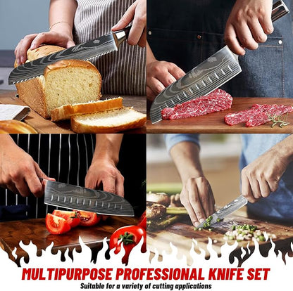 7-Piece Kitchen Knife Set with Magnetic Block - High Carbon Stainless Steel, Hand-Forged, Dishwasher Safe - Professional Knives Set with Block, Versatile Knife Sets for Kitchen