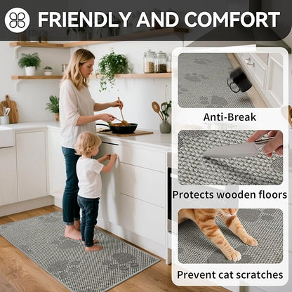 YDKGL Non-Slip Kitchen Mats for Floor, Soft Woven Linen Embroidery Kitchen Runner Rug - Super Absorbent Washable Kitchen Sink Mat with Rubber Backing for Office & Home Gray 17x59