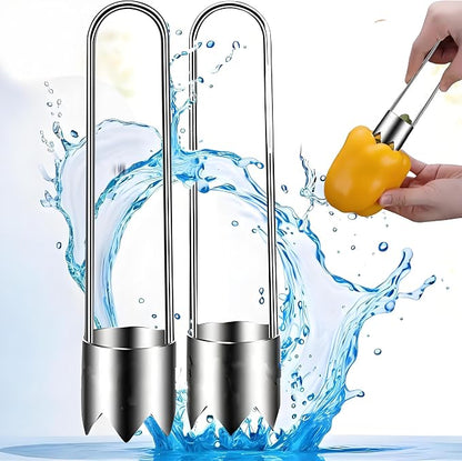 Grape cutter Slicer Fruit and Vegetable Corer Pepper Seed Apple Remover Bell Pepper Tomato Corer Tool Stainless Steel Kitchen Gadget (2 Pepper Corer + Grape cutter)