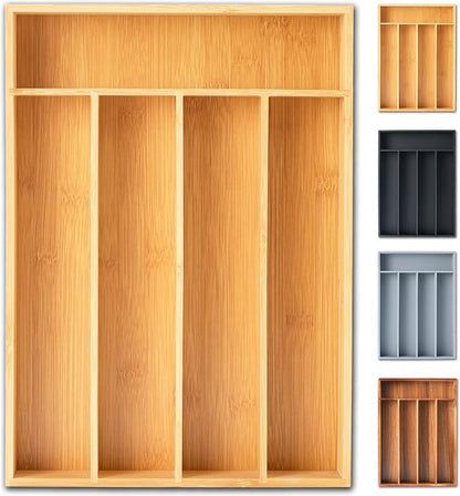 Silverware Organizer, 10 Inch Utensil Organizer Kitchen Drawer Organizer Bamboo Silverware Holder Cutlery Tray Organizer in Drawer Flatware Organizer Tray(5 slots, Natural