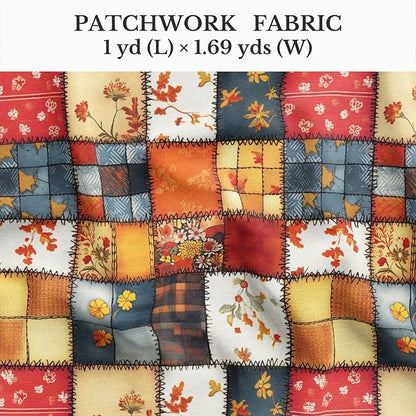 Autumn Patchwork Cotton Fabric Panel 61 x 36.6 Inches, Vintage Quilt Style Floral Printed Cotton Sewing Fabric, 140 GSM