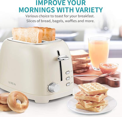 Ultrean Toaster 2 Slice with Extra-Wide Slot for Toasting Bagels, Breads, Waffles & More, Stainless Steel Material with Removable Crumb Tray, 6 Browning Settings