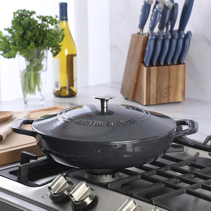 Martha Stewart Gatwick Enameled Cast Iron Braiser with Lid, 3.5-Quart Braiser Pan for Stovetop & Oven, Cast Iron Braising Pan, Grey