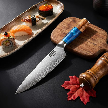 MDHAND Japanese Knife Set, 3PCS Professional Chef Knife Set, VG10 Steel Kitchen Knife Set with Azure Timber Collection Handle, Ultra Sharp Kitchen Knives Set for Home Cooking, Gifts for Men Women