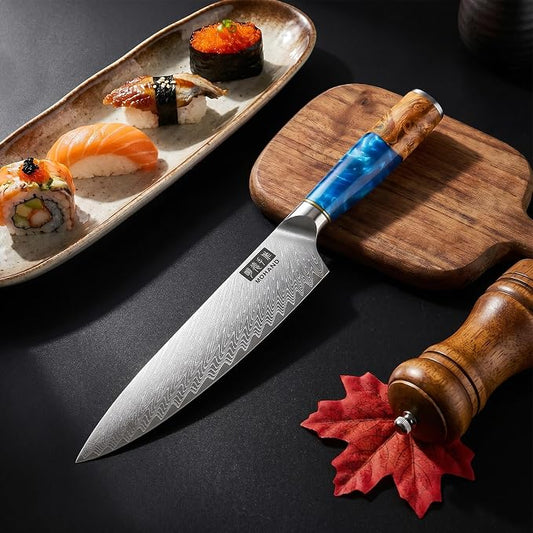 MDHAND Japanese Knife Set, 3PCS Professional Chef Knife Set, VG10 Steel Kitchen Knife Set with Azure Timber Collection Handle, Ultra Sharp Kitchen Knives Set for Home Cooking, Gifts for Men Women