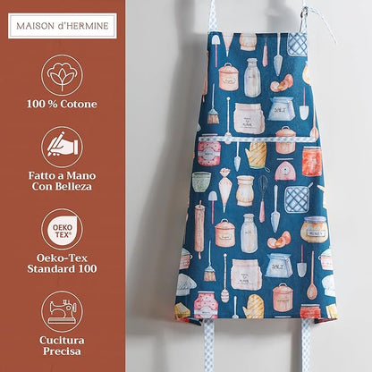 Maison d' Hermine 100% Cotton Apron for women with Pocket Kitchen Chef Apron for Men Cooking Spring Summer