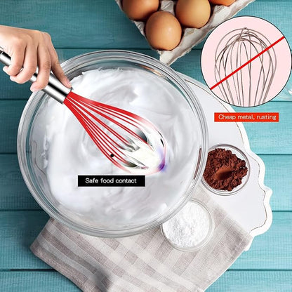 Danish Dough Whisk Stainless Steel Dough Hook Dutch Whisk for Sourdough Bread Dough Mixer Hand Wooden Handle Kitchen Whisking Mixing Tool Bread Making Tools and Supplies (3 Pack Red)