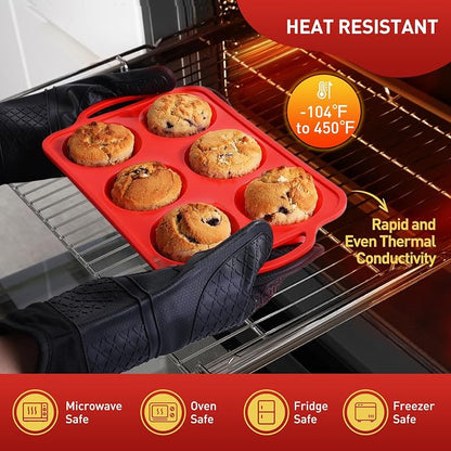 Socisen 2 Packs 6 Cups Silicone Muffin Pan with Metal Reinforced Frame Jumbo Size Cupcake Pan Tray Egg Bites Cookie Molds Muffin Tin Tart Pans Moldes De Silicona Para Gelatina Hornear Flan Chocoflan