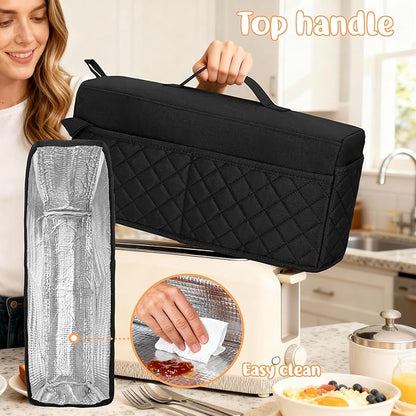 CROTIRAD Cute Slim Toaster Dust Cover Compatible with Bella 2 slice slim toaster, Hanging Thin Bread Maker Cover for Bella with Pockets and Elastic Band, Quilted Black