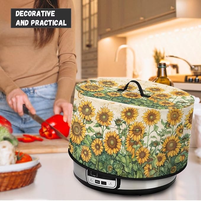 Musical Notes Sunflower Slow Cooker Dust Cover Crock for Pot Cover Fits 6-8 qt Oval Slow Cooker Small Appliance Protection Cover with Pocket Kitchen Accessories Decor