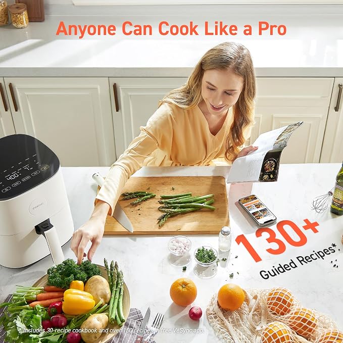 Cosori Air Fryer Pro LE 5-Qt Airfryer, With 20PCS paper liners, 10 Functions that Dry, Bake, Roast &Preheat, Shake Reminder, Up to 450℉, 85% Oil less, Compact, 130+ Recipes, Dishwasher Safe, White