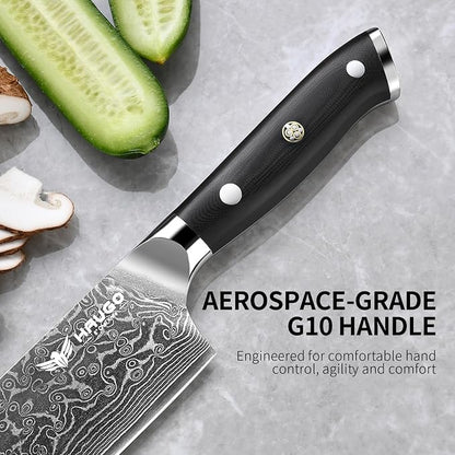 Damascus Chef Knife - Haugo 8 Inch Kitchen Knife with Japanese VG10 Steel Core - Full Tang Handle - Ultra Sharp Professional Cooking Knife - Ronin Series - Gift Box