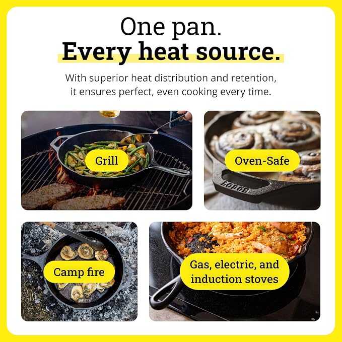 Lodge Seasoned Cast Iron Skillet 15 Inches - Frying Pan for the Stove, Grill or Campfire - Cooks Evenly - Features Easy-Grip Teardrop Handle - Non-Toxic, Nonstick & Long-Lasting