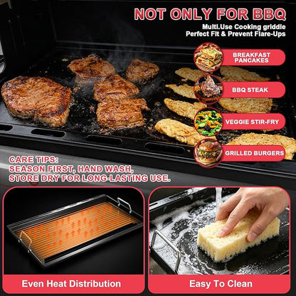 6789 Genesis II 400 Full Size Griddle Insert for Weber GS4 II 400 Series Grills Parts Genesis 2 E-410 S410 E-435 S-435 E-440 S-440 LX E/S-440 Flat Top Griddle with Handles, Carbon Steel for 66097