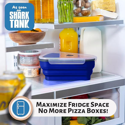 PIZZA PACK The Perfect Reusable Pizza Storage Container with 5 Microwavable Serving Trays - BPA-Free Adjustable Pizza Slice Container to Organize & Save Space, 4 Pack, Blue