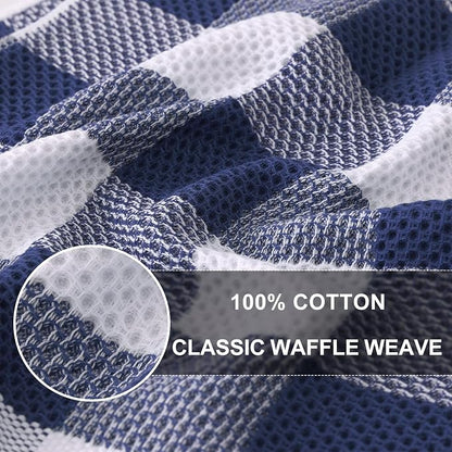 Homaxy Kitchen Towels and Dishcloths Set, 12 x 12 and 13 x 28 Inches, Set of 10 100% Cotton Waffle Weave Check Plaid Kitchen Dish Towels, Super Soft and Absorbent Dish Cloths, White & Navy Blue