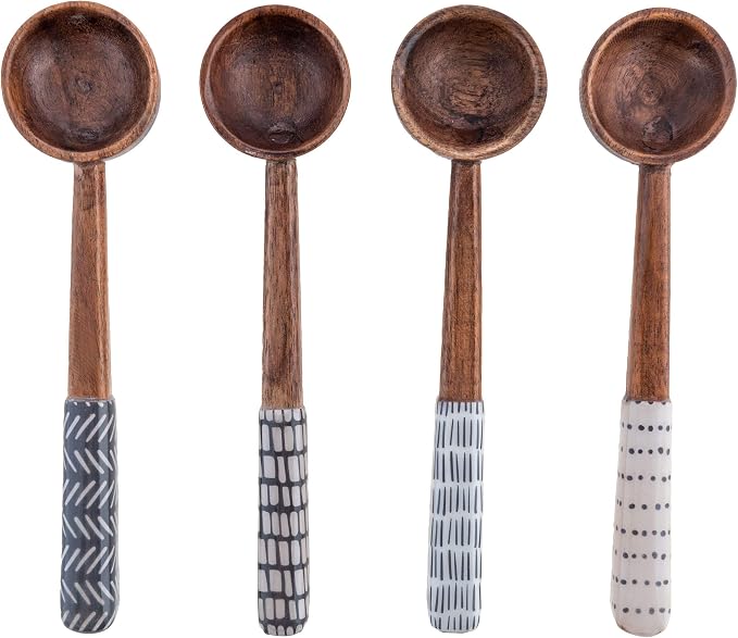 Karma Enamel Tasting Spoons Set - Enamel Tasting Spoons for Cooking - Wood Enamel Kitchen Utensils - Wood Enamel - Set of 4