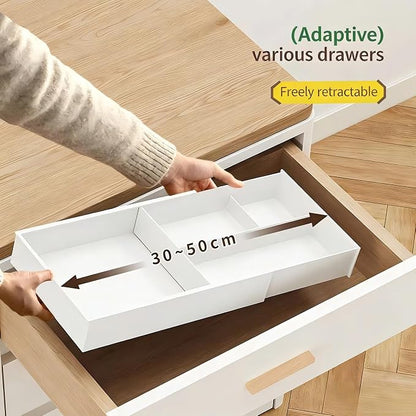Expandable Kitchen Drawer Organizer, Telescoping Cutlery Tray, White Adjustable Storage Box with Multiple Compartments for Utensils, Silverware, and Kitchen Tools
