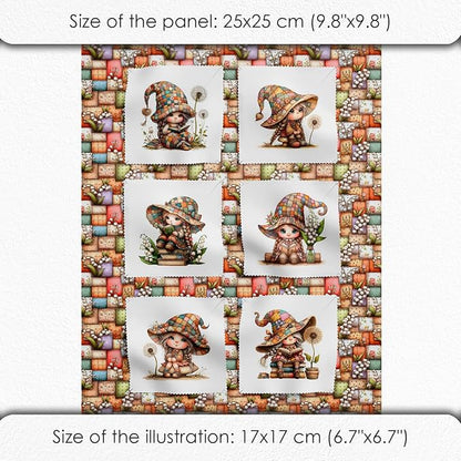 Patchwork Forest Girl Cotton Fabric Panel – Six 10×10 inch Designs + Bonus 29.5×19.6 inch Patchwork Sheet, 100% Turkish Cotton 140 GSM