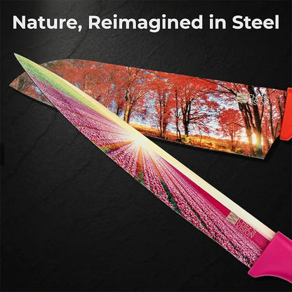 CHEF'S VISION Landscape Kitchen Knife Set – 6-Piece Stainless Steel Knives with Non-Stick Coating, Dishwasher Safe, Nature Design, Unique Gift for Nature Lovers