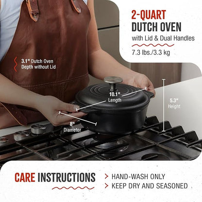Victoria 2-Quart Cast Iron Dutch Oven with Lid and Dual Handles, Seasoned with Flaxseed Oil, Made in Colombia