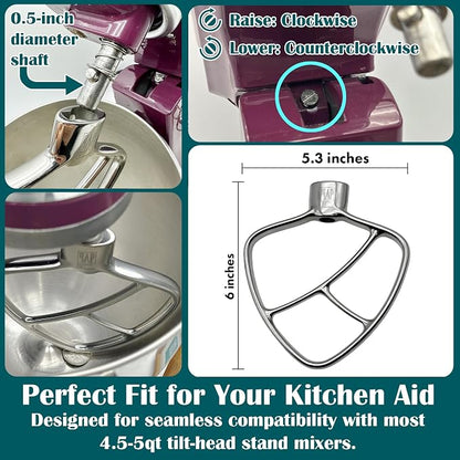 Stainless Steel Paddle，Flat Beater - Accessories and Attachments for KitchenAid Mixers, Fit 4.5-5 QT Mixing Bowl