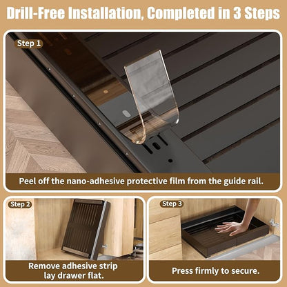 Pull Out Cabinet Organizer, Width Expandable (11.7"-19.7") Heavy Duty Slide Out Drawers Fixed with Adhesive Nano Film for Pots, Roll Out Shelf Storage For Kitchen,Pantry,Garage,Bathroom Storage