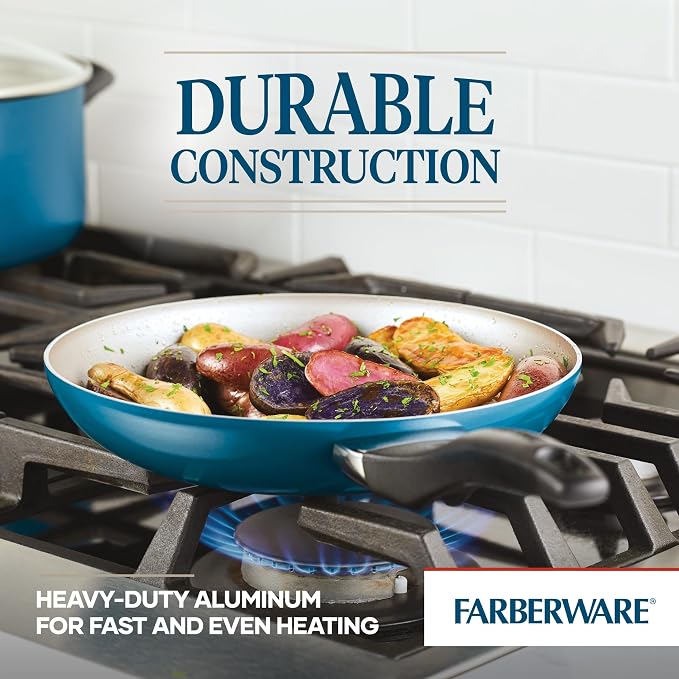 Farberware Dishwasher Safe Aluminum Nonstick Cookware Pots and Pans Set, 15-Piece, Teal