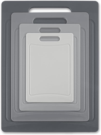 COOK WITH COLOR Non-Slip Cutting Board Set – Kitchen Essentials with Easy Grip Handle for Meat, Veggies, and Fruits, 4 Cutting Boards, Gray-New