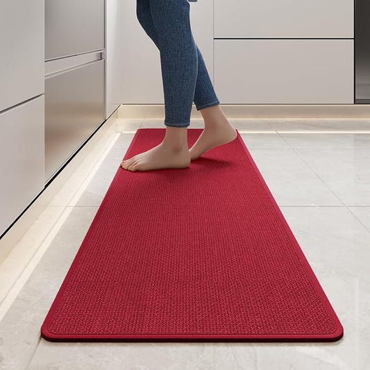 YDKGL Kitchen Mats for Floor, Super Absorbent Kitchen Rugs Non Slip Washable, Soft Imitation Linen Braided Kitchen Runner Rug, Standing Mat Kitchens Sink Mat, Easy to Clean, Red 17x59