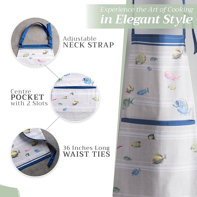 Maison d' Hermine 100% Cotton Apron for women with Pocket Kitchen Chef Apron for Men Cooking Spring Summer