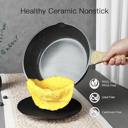 GiPP Ceramic Pots and Pans Set Non Stick - 22Pcs Nonstick Cookware Set, Non-Toxic Healthy Kitchen Cooking Set w/Frying Pans Set, Dishwasher Safe, PFAS PTFE PFOA PFOS Free, Dark Gray