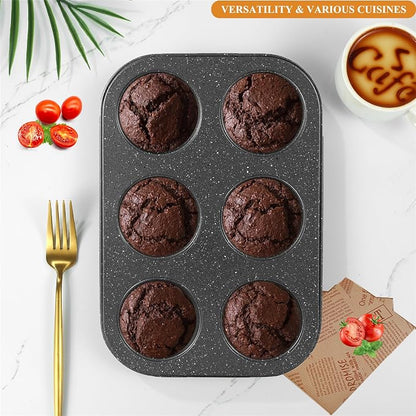 Walooza Nonstick 6-Cup Muffin Pan, Carbon Steel Cupcake Baking Tray, Small Cheesecake Pan for Toaster Oven, Easy Clean & Dishwasher Safe