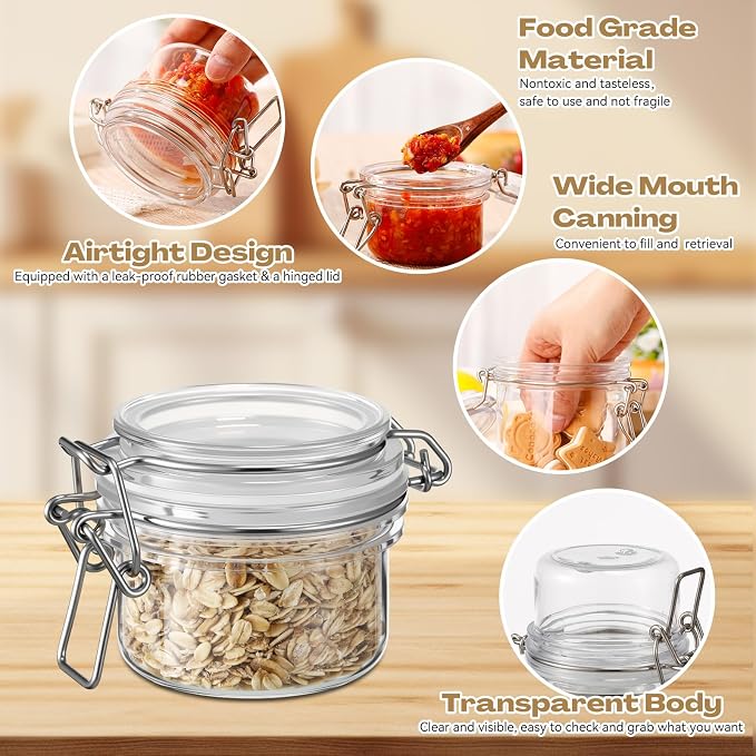 Suclain 12 Pack 4oz/120ml Pet Plastic Storage Jars with Lids Bulk, Clear Wide Mouth Canning Jar with Airtight Lid Empty Sealed Canisters Food Storage Container for Spices Herbs Jam Sauces Weeds Coffee