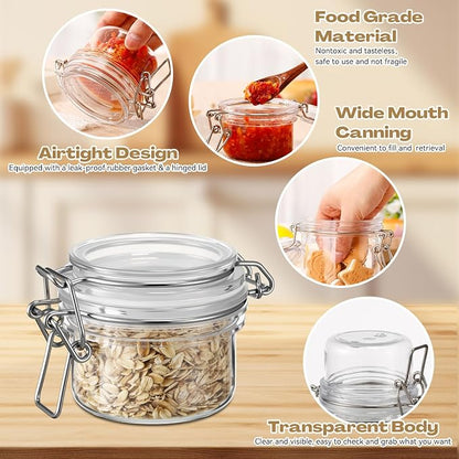 Suclain 12 Pack 4oz/120ml Pet Plastic Storage Jars with Lids Bulk, Clear Wide Mouth Canning Jar with Airtight Lid Empty Sealed Canisters Food Storage Container for Spices Herbs Jam Sauces Weeds Coffee