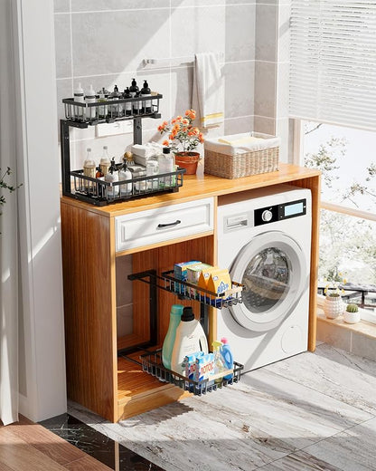 Under Sink Organizer Storage for Families: Pull Out Storage Undersink Organizers Drawer Cabinet - Sliding 2 Tier Rack Metal Organization Under Counter Kitchen Bathroom for Homemakers(Black,1 Pack)