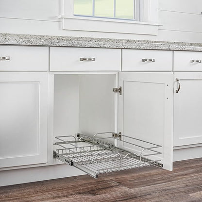Rev-A-Shelf Steel Wire Pullout Drawer Organizer Shelf for Kitchen Cabinets, Slide Out Storage Basket, Min Opening Width of 17.5", 18" x 22", 5WB1-1822CR-1