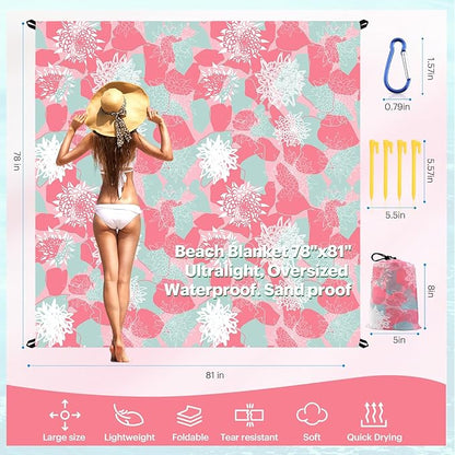 EASYFUN Beach Blanket Sandproof Oversized, 79''×83'' Extra Large Beach Mat, Portable Picnic Mat for Travel Camping Hiking, Lightweight Beach Essentials Family Water Resistant Mat