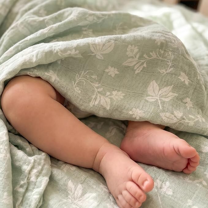 4-Pack Muslin Swaddle Blankets for Newborns | 100% Cotton Breathable Soft Muslin, Large 31.5"x43.3" | Multi-Use Stroller Sunshade Nursing Cover & Receiving Blanket, Neutral Rabbits