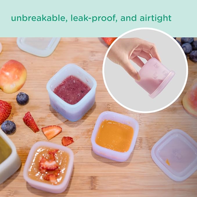 Olababy Clear Sense Silicone Storage Containers 4pk for Baby Food, Snacks, Formula, Puree, Sauce & More | Micro Plastic & BPA-Free | Daycare Essentials for Toddlers and Kids (Lilac, 4 oz / 120 ml)