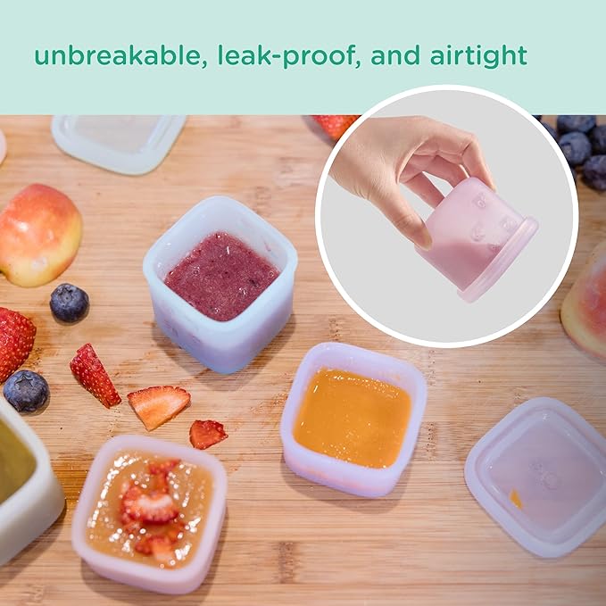 Olababy Clear Sense Silicone Storage Containers 4pk for Baby Food, Snacks, Formula, Puree, Sauce & More | Micro Plastic & BPA-Free | Daycare Essentials for Toddlers and Kids (Mint, 4 oz / 120 ml)