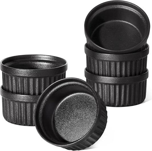 LE TAUCI Ramekins 8 OZ Oven Safe, Creme Brulee Ramekins, Pudding Custard Cups Souffle Ramiken, Dipping Sauce Dishes, Ceramic Ramekin Bowls Set of 6, Crude Black